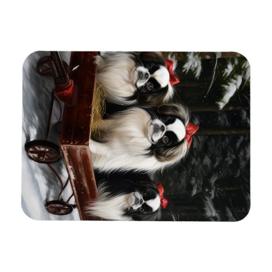Japans Chin Snowy Sleigh Kerstmisdecor Magneet (Horizontaal)