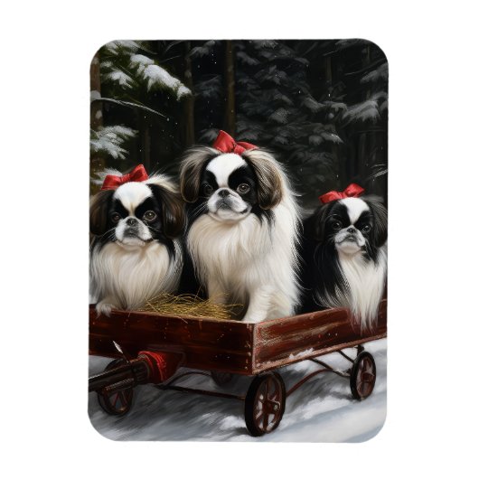 Japans Chin Snowy Sleigh Kerstmisdecor Magneet (Verticaal)