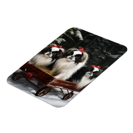Japans Chin Snowy Sleigh Kerstmisdecor Magneet (Linkerzijde)