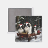 Japans Chin Snowy Sleigh Kerstmisdecor Magneet (Voorkant / Achterkant)