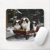 Japans Chin Snowy Sleigh Kerstmisdecor Muismat (Met muis)