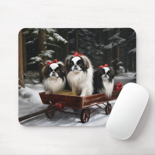 Japans Chin Snowy Sleigh Kerstmisdecor Muismat (Met muis)