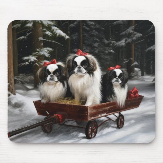 Japans Chin Snowy Sleigh Kerstmisdecor Muismat (Voorkant)