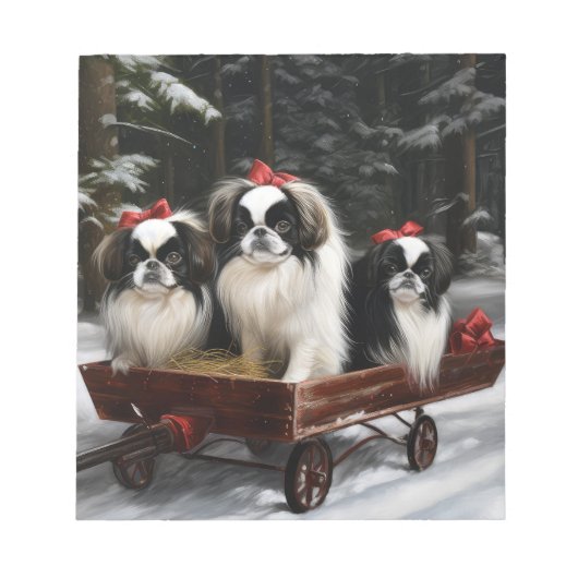 Japans Chin Snowy Sleigh Kerstmisdecor Notitieblok (Voorkant)