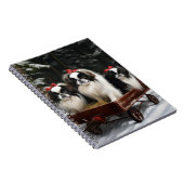 Japans Chin Snowy Sleigh Kerstmisdecor Notitieboek (Rechterzijde)