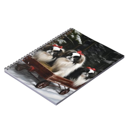 Japans Chin Snowy Sleigh Kerstmisdecor Notitieboek (Linkerzijde)