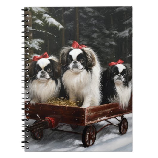 Japans Chin Snowy Sleigh Kerstmisdecor Notitieboek (Voorkant)