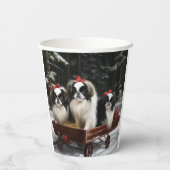 Japans Chin Snowy Sleigh Kerstmisdecor Papieren Bekers (Achterkant)