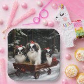 Japans Chin Snowy Sleigh Kerstmisdecor Papieren Bordje (Feest)