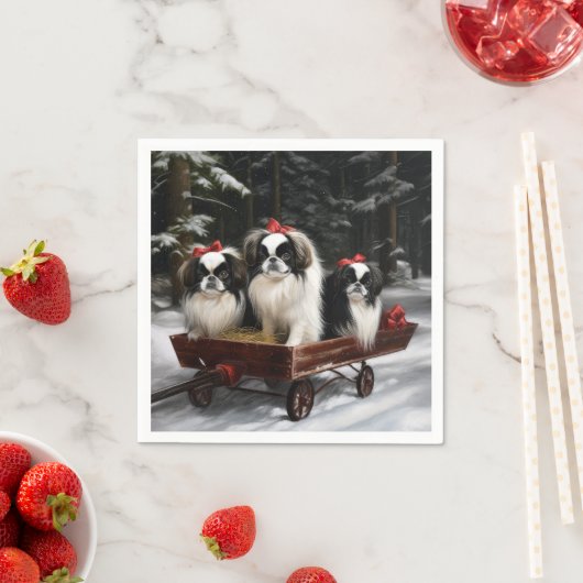 Japans Chin Snowy Sleigh Kerstmisdecor Servet (Insitu)