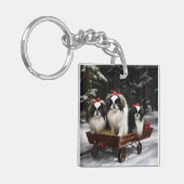 Japans Chin Snowy Sleigh Kerstmisdecor Sleutelhanger (Voorkant Links)
