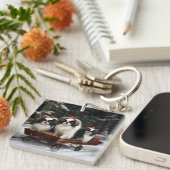 Japans Chin Snowy Sleigh Kerstmisdecor Sleutelhanger (Voorkant Rechts)