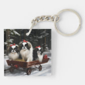 Japans Chin Snowy Sleigh Kerstmisdecor Sleutelhanger (Achterkant)