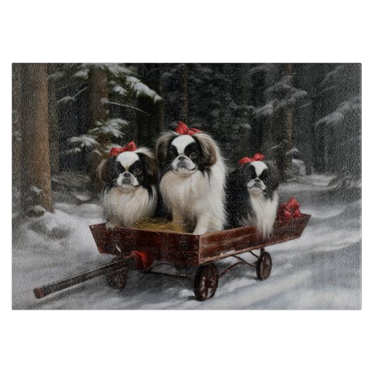Japans Chin Snowy Sleigh Kerstmisdecor Snijplank (Voorkant)