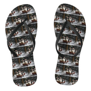 Japans Chin Snowy Sleigh Kerstmisdecor Teenslippers