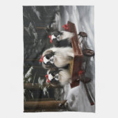 Japans Chin Snowy Sleigh Kerstmisdecor Theedoek (Verticaal)