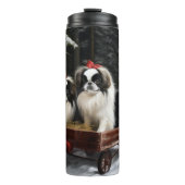 Japans Chin Snowy Sleigh Kerstmisdecor Thermosbeker (Voorkant)