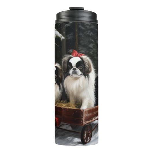 Japans Chin Snowy Sleigh Kerstmisdecor Thermosbeker (Voorkant)