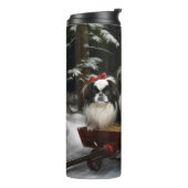 Japans Chin Snowy Sleigh Kerstmisdecor Thermosbeker (Gedraaid links)
