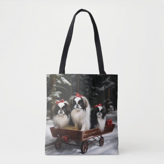 Japans Chin Snowy Sleigh Kerstmisdecor Tote Bag (Voorkant)
