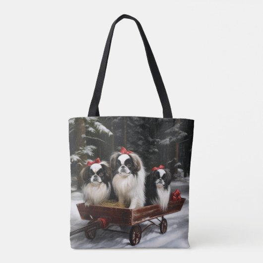 Japans Chin Snowy Sleigh Kerstmisdecor Tote Bag (Achterkant)