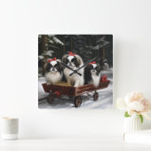 Japans Chin Snowy Sleigh Kerstmisdecor Vierkante Klok (Huis)