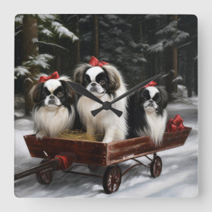 Japans Chin Snowy Sleigh Kerstmisdecor Vierkante Klok