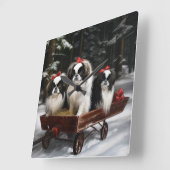 Japans Chin Snowy Sleigh Kerstmisdecor Vierkante Klok (Hoek)