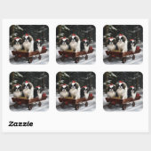 Japans Chin Snowy Sleigh Kerstmisdecor Vierkante Sticker (Vel)