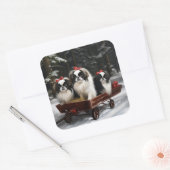 Japans Chin Snowy Sleigh Kerstmisdecor Vierkante Sticker (Envelop)