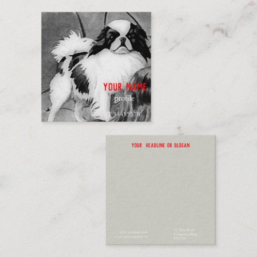  Japans Chin zwart en wit Vierkante Visitekaartje (Voorkant / Achterkant)