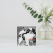  Japans Chin zwart en wit Vierkante Visitekaartje (Staand voorkant)