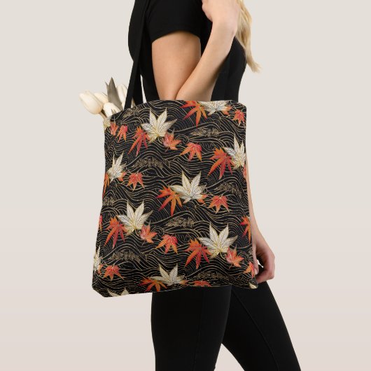 Japans Chiyogami Maple Leaf Patroon Tote Bag (Dichtbij)