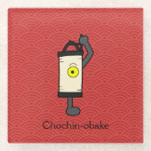 Japans Chochin lantaarn spook: Cartoon Yokai Glazen Onderzetter (Voorkant)