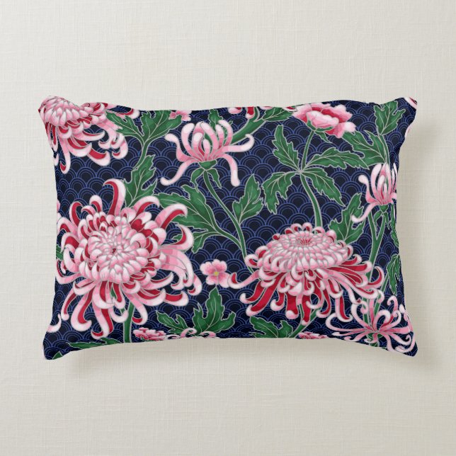 Japans chrysant pioenrozen  patroon accent kussen (Voorkant)