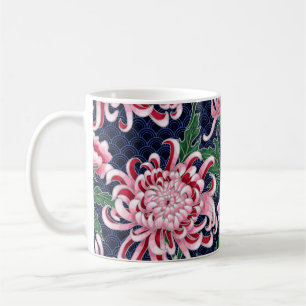 Japans chrysant pioenrozen patroon koffiemok