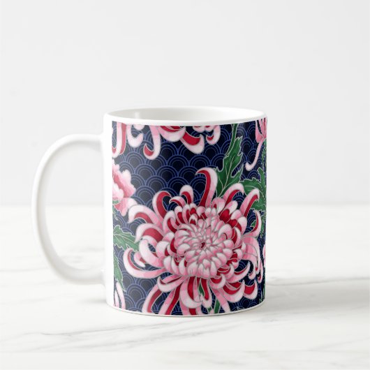 Japans chrysant pioenrozen  patroon koffiemok (Links)