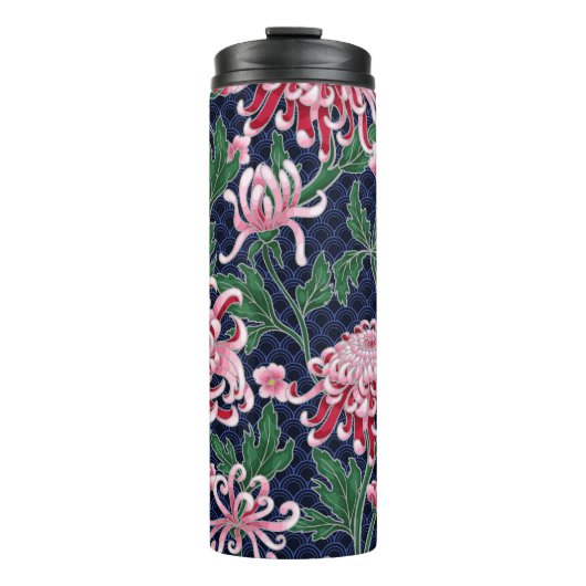 Japans chrysant pioenrozen patroon thermosbeker (Voorkant)