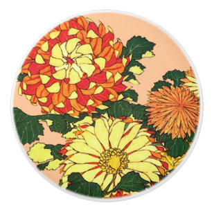 Japans Chrysanten, Mandarijn Sinaasappel en Goud Keramische Knop