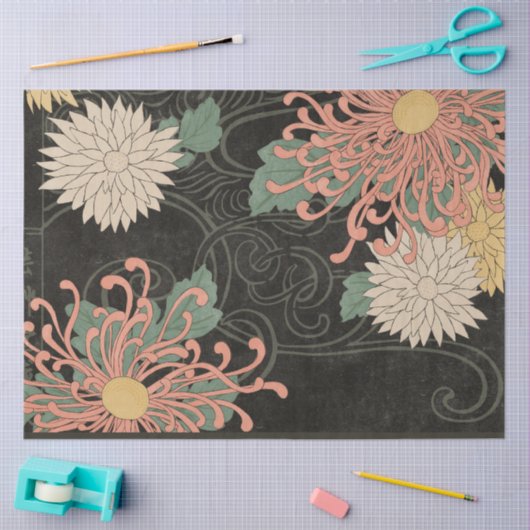  Japans Chrysanthemum Bloemen 2 Decoupage Tissuepapier (Craft)