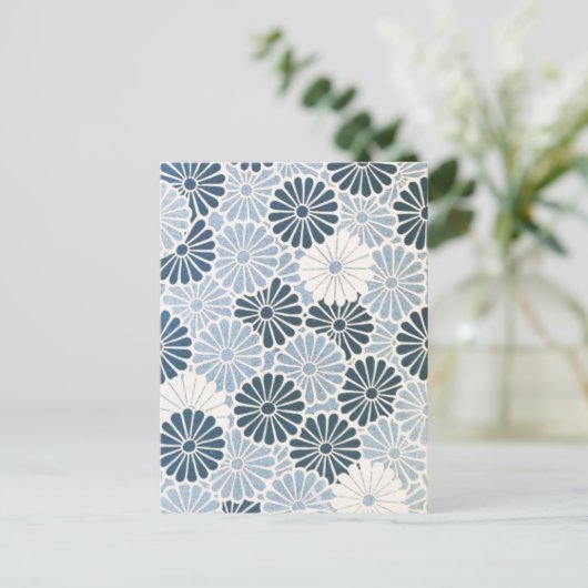 Japans Chrysanthemum Blue en White Briefkaart (Staand voorkant)