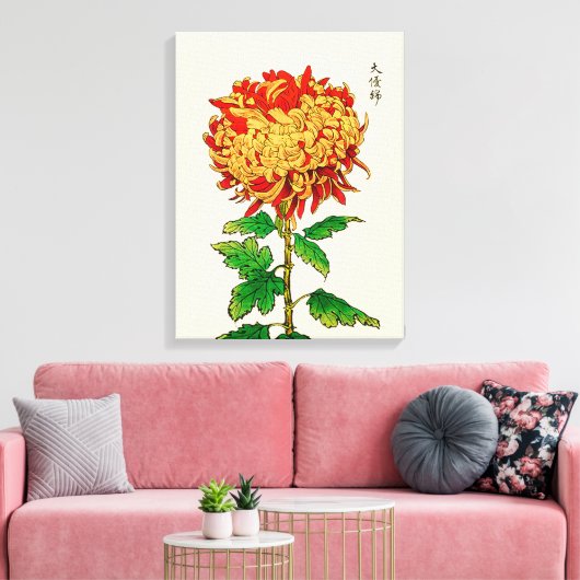  Japans Chrysanthemum. Geel en Oranje Canvas Afdruk (Insitu (Woonkamer))