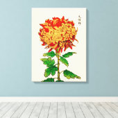 Japans Chrysanthemum. Geel en Oranje Canvas Afdruk (Insitu (Houten vloer))