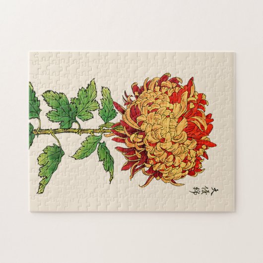 Japans Chrysanthemum. Geel en Oranje Legpuzzel (Horizontaal)