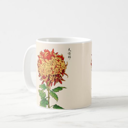  Japans Chrysanthemum. Goud en Sinaasappel Koffiemok (Voorkant links)