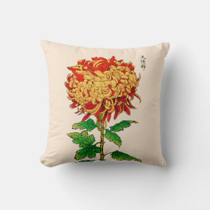  Japans Chrysanthemum. Goud en Sinaasappel Kussen