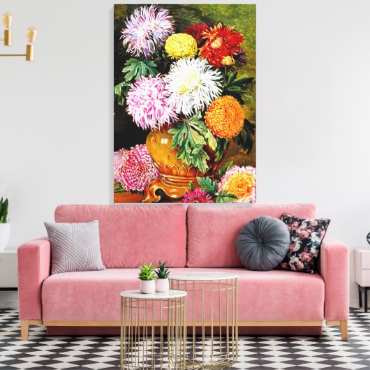 Japans Chrysanthemum, kunstschilderij Canvas Afdruk (Insitu (Woonkamer))