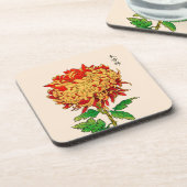 Japans Chrysanthemum. Mustard Gold Bier Onderzetter (Linkerzijde)