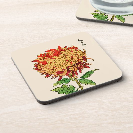  Japans Chrysanthemum. Mustard Gold Bier Onderzetter (Linkerzijde)