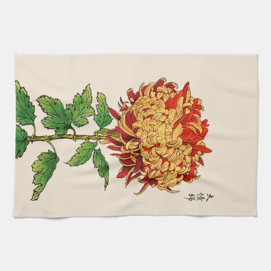  Japans Chrysanthemum. Mustard Gold Theedoek (Horizontaal)